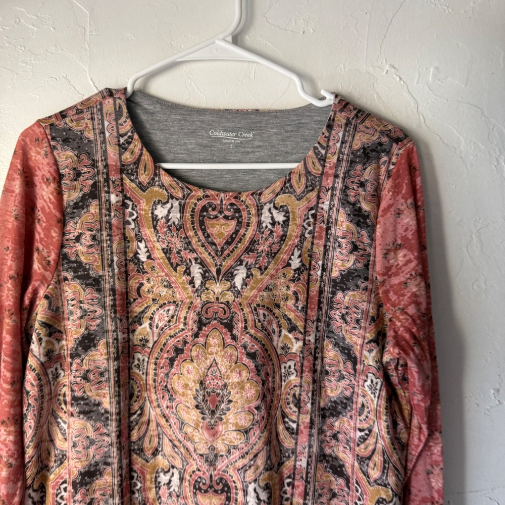 Coldwater Creek Womens Paisley Print Long Sleeve Knit Top Blouse Size S - Picture 2 of 8